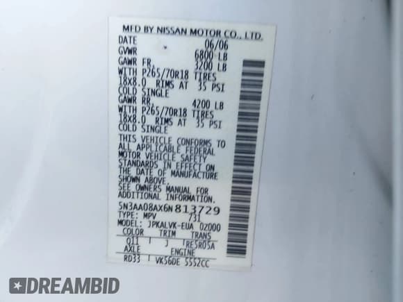 ✅ 2006 Infiniti QX56 • VIN: 5N3AA08AX6N813729 • Лот: 43574447. Опубликован ранее на IAAI с пробегом 226 201 миль. Бесплатный доступ к архиву аукционных продаж из США и подробный отчёт об истории автомобиля на DreamBid. Изображение 9.