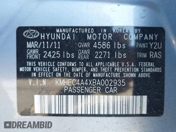2011 Hyundai Sonata Hybrid с VIN KMHEC4A4XBA002935, выставлен на аукционе IAAI как лот 43552287 с пробегом 131 159 миль миль и . История ставок и продаж доступна на DreamBid. Изображение 9.