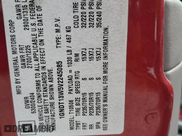 1997 Chevrolet Blazer LS with VIN 1GNDT13W5V2245085, listed as a Copart auction lot 75058904 with 272,777 mi miles and Salvage title. Bid and sale history available at DreamBid. Image 13.