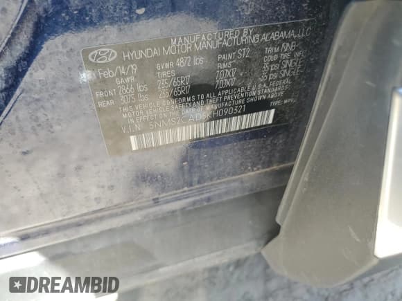 ✅ 2019 Hyundai Santa Fe SE • VIN: 5NMS2CAD5KH090321 • Lot: 60897854. Wystawiony na Copart z przebiegiem 44 837 mil. Bezpłatny archiwum sprzedaży aukcyjnych z USA i szczegółowy raport historii pojazdu na DreamBid. Zdjęcie 13.