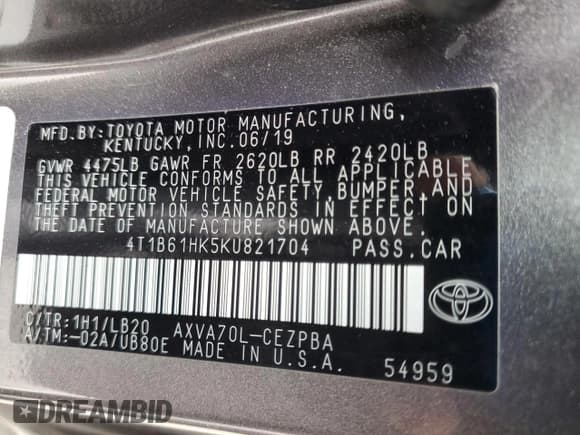 ✅ 2019 Toyota Camry XSE • VIN: 4T1B61HK5KU821704 • Lot: 93124685. Listed on Copart with 23,691 mi. Free auction sales archive from the USA and detailed vehicle history report at DreamBid. Image 13.