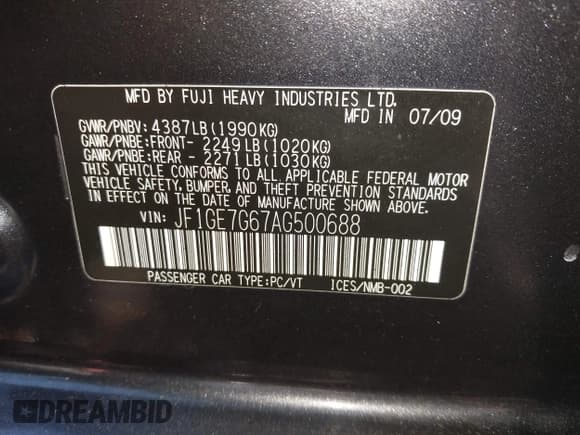 ✅ 2010 Subaru WRX WRX • VIN: JF1GE7G67AG500688 • Lot: 43575101. Listed on IAAI with 124,795 mi. Free auction sales archive from the USA and detailed vehicle history report at DreamBid. Image 9.