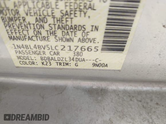 ✅ 2020 Nissan Altima S • VIN: 1N4BL4BV5LC217665 • Лот: 42807689. Опубликован ранее на IAAI с пробегом 89 382 миль. Бесплатный доступ к архиву аукционных продаж из США и подробный отчёт об истории автомобиля на DreamBid. Изображение 9.