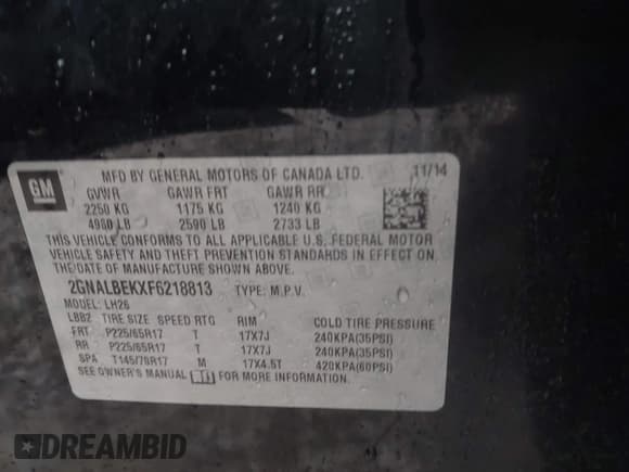 ✅ 2015 Chevrolet Equinox LT • VIN: 2GNALBEKXF6218813 • Лот: 43391678. Опубликован ранее на IAAI с пробегом 108 560 миль. Бесплатный доступ к архиву аукционных продаж из США и подробный отчёт об истории автомобиля на DreamBid. Изображение 9.