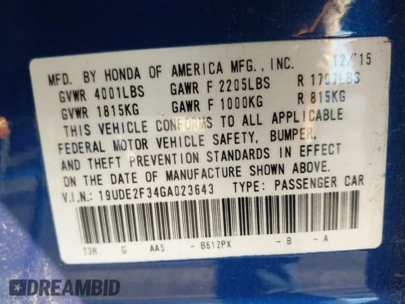 ✅ 2016 Acura ILX • VIN: 19UDE2F34GA023643 • Lot: 43495285. Listed on IAAI with 164,073 mi. Free auction sales archive from the USA and detailed vehicle history report at DreamBid. Image 9.