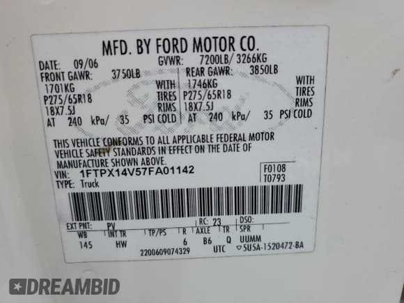 ✅ 2007 Ford F-150 XLT • VIN: 1FTPX14V57FA01142 • Лот: 90461295. Опубликован ранее на Copart с пробегом 112 839 миль. Бесплатный доступ к архиву аукционных продаж из США и подробный отчёт об истории автомобиля на DreamBid. Изображение 13.