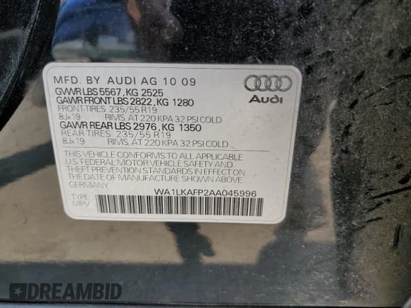 ✅ 2010 Audi Q5 Premium Plus • VIN: WA1LKAFP2AA045996 • Lot: 67165395. Wystawiony na Copart z przebiegiem 99 190 mil. Bezpłatny archiwum sprzedaży aukcyjnych z USA i szczegółowy raport historii pojazdu na DreamBid. Zdjęcie 13.