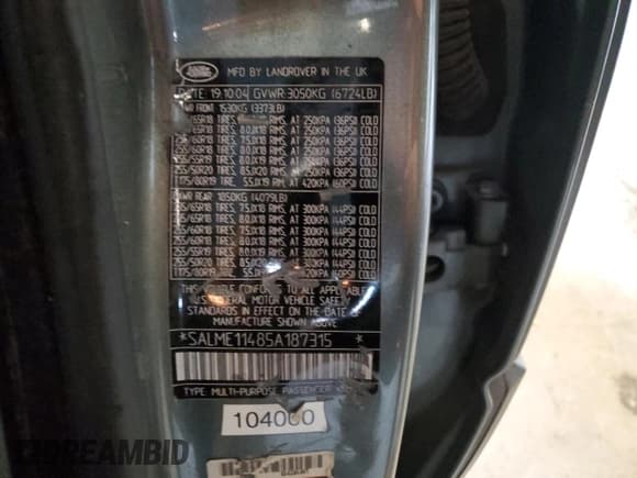 ✅ 2005 Land Rover Range Rover HSE • VIN: SALME11485A187315 • Лот: 90734305. Опубликован ранее на Copart с пробегом 204 514 миль. Бесплатный доступ к архиву аукционных продаж из США и подробный отчёт об истории автомобиля на DreamBid. Изображение 13.