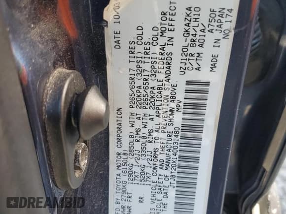 ✅ 2004 Lexus GX 470 • VIN: JTJBT20X140031480 • Лот: 86792345. Опубликован ранее на Copart с пробегом 251 283 миль. Бесплатный доступ к архиву аукционных продаж из США и подробный отчёт об истории автомобиля на DreamBid. Изображение 13.