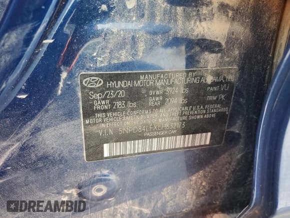 ✅ 2020 Hyundai Elantra Value Edition • VIN: 5NPD84LFXLH632173 • Lot: 69931615. Listed on Copart with 85,766 mi. Free auction sales archive from the USA and detailed vehicle history report at DreamBid. Image 12.