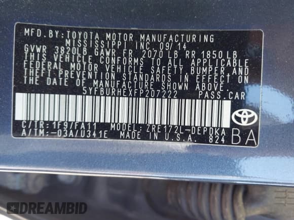 ✅ 2015 Toyota Corolla S Plus • VIN: 5YFBURHEXFP207222 • Lot: 43585571. Wystawiony na IAAI z przebiegiem 84 583 mil. Bezpłatny archiwum sprzedaży aukcyjnych z USA i szczegółowy raport historii pojazdu na DreamBid. Zdjęcie 9.