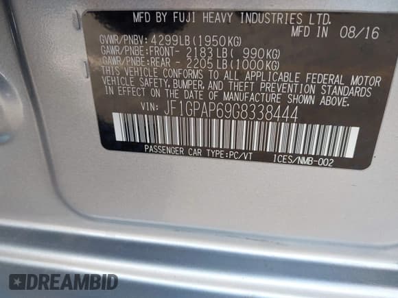 ✅ 2016 Subaru Impreza Special Sports Premium • VIN: JF1GPAP69G8338444 • Lot: 43270983. Listed on IAAI with 124,101 mi. Free auction sales archive from the USA and detailed vehicle history report at DreamBid. Image 9.