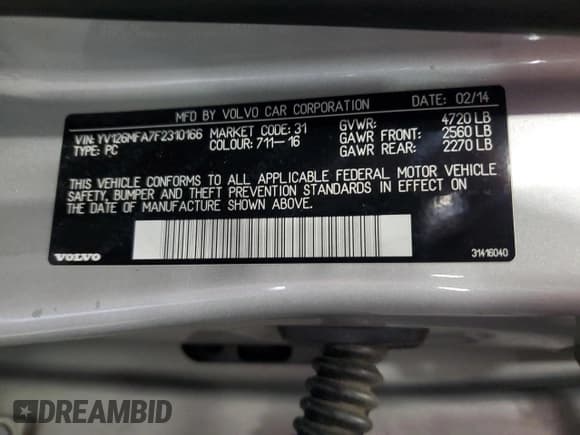 ✅ 2015 Volvo S60 • VIN: YV126MFA7F2310166 • Lot: 65397695. Listed on Copart with 237,925 mi. Free auction sales archive from the USA and detailed vehicle history report at DreamBid. Image 12.