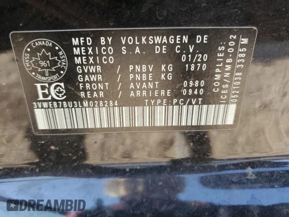 ✅ 2020 Volkswagen Jetta SEL • VIN: 3VWEB7BU3LM028284 • Lot: 80486245. Listed on Copart with 93,052 mi. Free auction sales archive from the USA and detailed vehicle history report at DreamBid. Image 12.