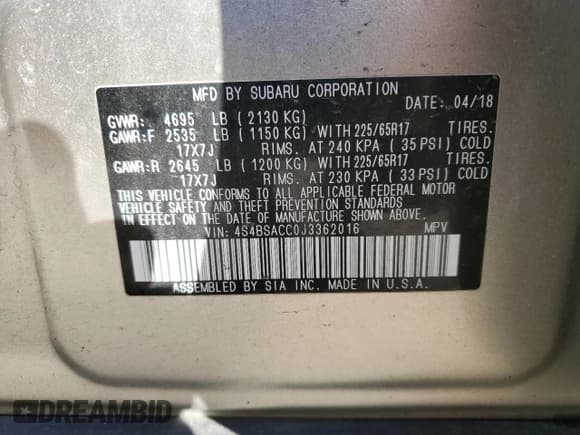 ✅ 2018 Subaru Outback Premium • VIN: 4S4BSACC0J3362016 • Lot: 92803835. Listed on Copart with 74,559 mi. Free auction sales archive from the USA and detailed vehicle history report at DreamBid. Image 13.