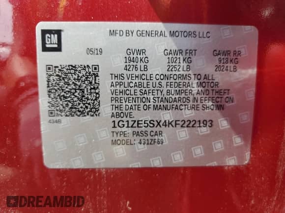 2019 Chevrolet Malibu Premier with VIN 1G1ZE5SX4KF222193, listed as a Copart auction lot 62448535 with 69,858 mi miles and Non repairable. Bid and sale history available at DreamBid. Image 13.