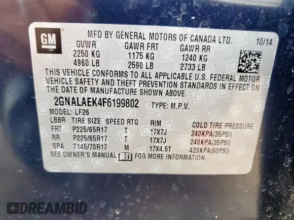 2015 Chevrolet Equinox LS с VIN 2GNALAEK4F6199802, выставлен на аукционе Copart как лот 80720955 с пробегом 139 369 миль миль и Списание • Salvage title. История ставок и продаж доступна на DreamBid. Изображение 13.