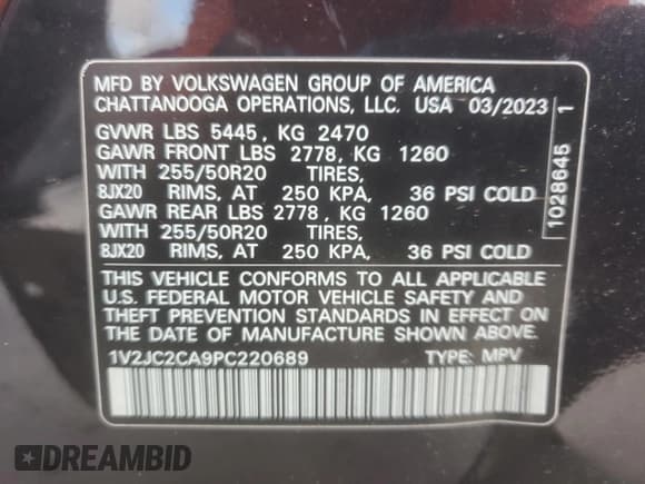 ✅ 2023 Volkswagen Atlas SE • VIN: 1V2JC2CA9PC220689 • Lot: 85381475. Wystawiony na Copart z przebiegiem 20 969 mil. Bezpłatny archiwum sprzedaży aukcyjnych z USA i szczegółowy raport historii pojazdu na DreamBid. Zdjęcie 13.