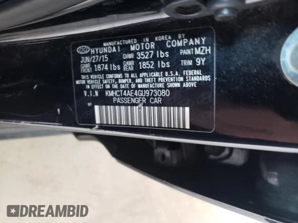 ✅ 2016 Hyundai Accent SE • VIN: KMHCT4AE4GU973080 • Lot: 72880904. Listed on Copart with 103,195 mi. Free auction sales archive from the USA and detailed vehicle history report at DreamBid. Image 12.