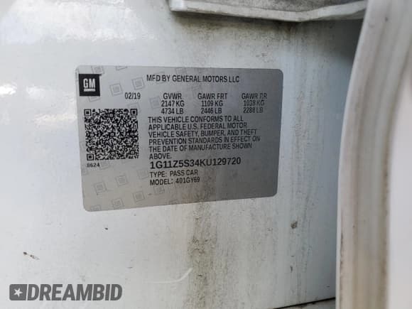 ✅ 2019 Chevrolet Impala LT • VIN: 1G11Z5S34KU129720 • Лот: 68678984. Опубликован ранее на Copart с пробегом 171 555 миль. Бесплатный доступ к архиву аукционных продаж из США и подробный отчёт об истории автомобиля на DreamBid. Изображение 14.