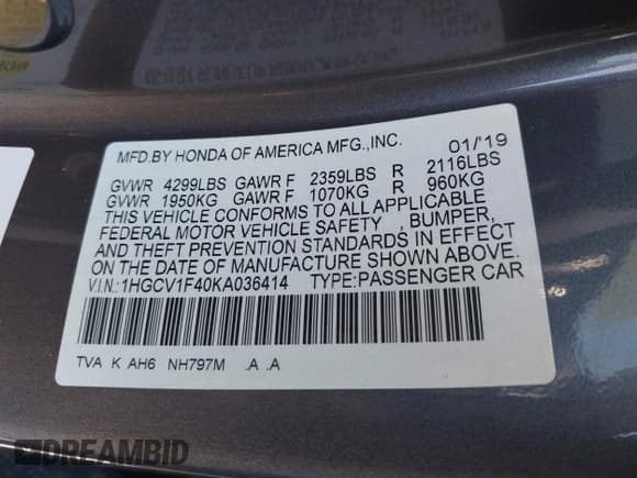 ✅ 2019 Honda Accord EX • VIN: 1HGCV1F40KA036414 • Lot: 43491785. Wystawiony na IAAI z przebiegiem 76 245 mil. Bezpłatny archiwum sprzedaży aukcyjnych z USA i szczegółowy raport historii pojazdu na DreamBid. Zdjęcie 9.