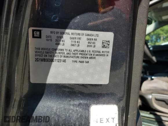 ✅ 2016 Chevrolet Impala LT • VIN: 2G1WB5E30G1123146 • Лот: 75256944. Опубликован ранее на Copart с пробегом 149 011 миль. Бесплатный доступ к архиву аукционных продаж из США и подробный отчёт об истории автомобиля на DreamBid. Изображение 12.