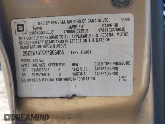 ✅ 2000 Chevrolet Silverado 1500 LS • VIN: 2GCEK19T9Y1363464 • Lot: 43525862. Listed on IAAI with 345,012 mi. Free auction sales archive from the USA and detailed vehicle history report at DreamBid. Image 9.