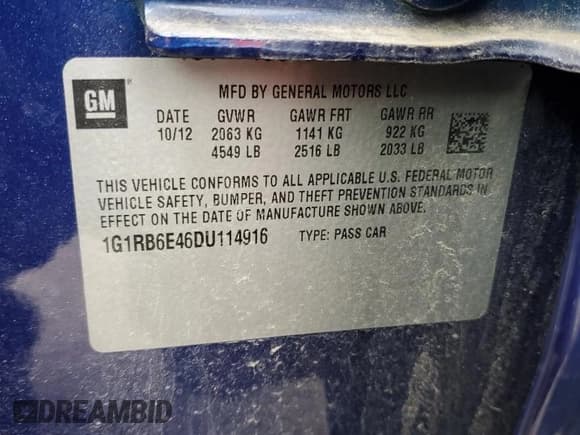 ✅ 2013 Chevrolet Volt • VIN: 1G1RB6E46DU114916 • Lot: 84618094. Wystawiony na Copart z przebiegiem 178 932 mil. Bezpłatny archiwum sprzedaży aukcyjnych z USA i szczegółowy raport historii pojazdu na DreamBid. Zdjęcie 12.