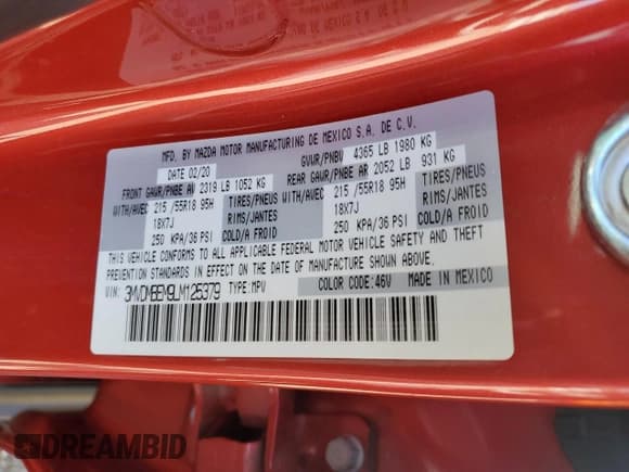 ✅ 2020 Mazda CX-30 Premium • VIN: 3MVDMBEM9LM125379 • Lot: 65645455. Listed on Copart with 39,684 mi. Free auction sales archive from the USA and detailed vehicle history report at DreamBid. Image 13.