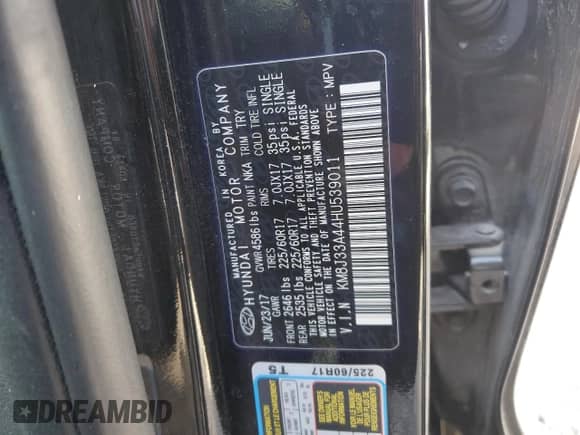 2017 Hyundai Tucson SE Plus с VIN KM8J33A44HU539011, выставлен на аукционе Copart как лот 50558905 с пробегом Не указан миль и Списание • Salvage title. История ставок и продаж доступна на DreamBid. Изображение 12.