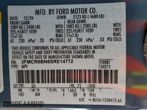 ✅ 2025 Ford Bronco Sport Big Bend • VIN: 3FMCR9BN8SRE14772 • Lot: 91781675. Listed on Copart with 3,111 mi. Free auction sales archive from the USA and detailed vehicle history report at DreamBid. Image 12.