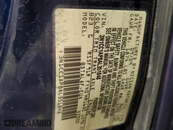 ✅ 2010 Nissan Versa 1.6 Base • VIN: 3N1CC1AP8AL351848 • Lot: 47774815. Listed on Copart with Not provided. Free auction sales archive from the USA and detailed vehicle history report at DreamBid. Image 14.