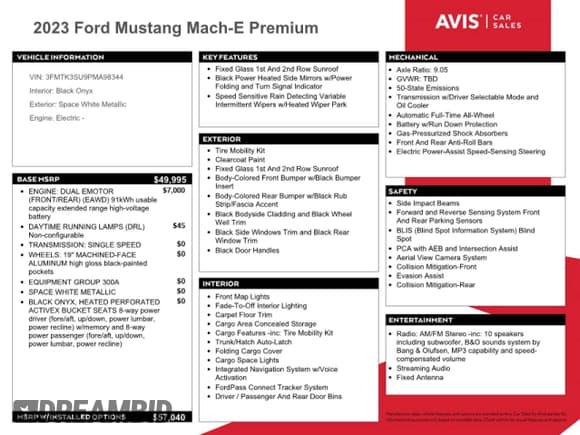 ✅ 2023 Ford Mustang Mach-E Premium • VIN: 3FMTK3SU9PMA98344 • Лот: 91295735. Опубликован ранее на Copart с пробегом 27 094 миль. Бесплатный доступ к архиву аукционных продаж из США и подробный отчёт об истории автомобиля на DreamBid. Изображение 12.