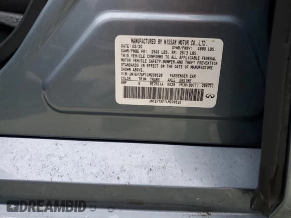 ✅ 2020 Infiniti Q50 Pure • VIN: JN1EV7AP1LM208528 • Лот: 84318584. Опубликован ранее на Copart с пробегом Не указан. Бесплатный доступ к архиву аукционных продаж из США и подробный отчёт об истории автомобиля на DreamBid. Изображение 13.