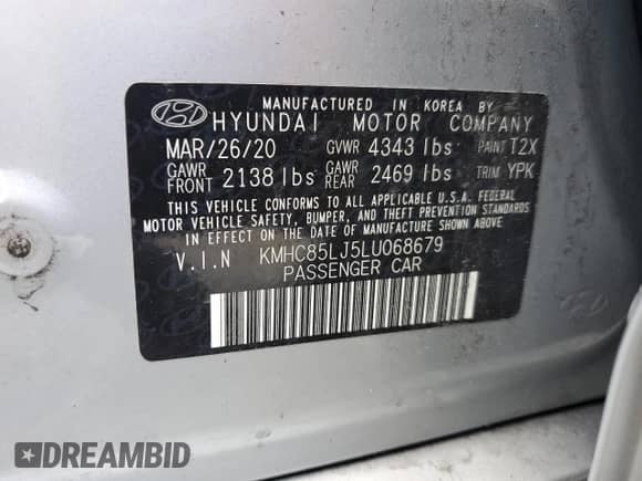 2020 Hyundai Ioniq Limited с VIN KMHC85LJ5LU068679, выставлен на аукционе Copart как лот 77953744 с пробегом 46 626 миль миль и На запчасти • Non repairable. История ставок и продаж доступна на DreamBid. Изображение 13.