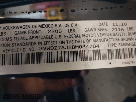 ✅ 2011 Volkswagen Jetta SE • VIN: 3VWDZ7AJ2BM034784 • Lot: 42191887. Listed on IAAI with 115,619 mi. Free auction sales archive from the USA and detailed vehicle history report at DreamBid. Image 9.