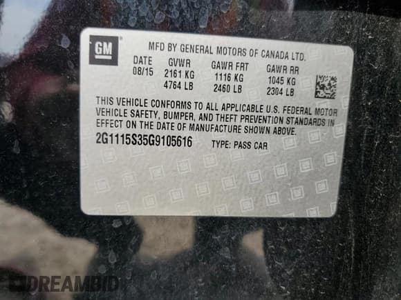 ✅ 2016 Chevrolet Impala LT • VIN: 2G1115S35G9105616 • Лот: 72914324. Опубликован ранее на Copart с пробегом 94 910 миль. Бесплатный доступ к архиву аукционных продаж из США и подробный отчёт об истории автомобиля на DreamBid. Изображение 13.