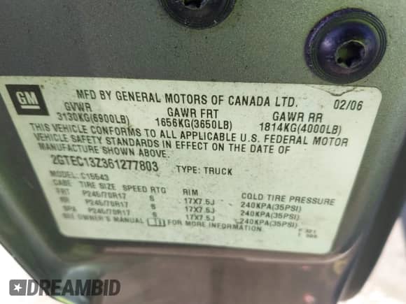 ✅ 2006 GMC Sierra 1500 SLE1 • VIN: 2GTEC13Z361277803 • Lot: 42185058. Listed on IAAI with 118,577 mi. Free auction sales archive from the USA and detailed vehicle history report at DreamBid. Image 9.