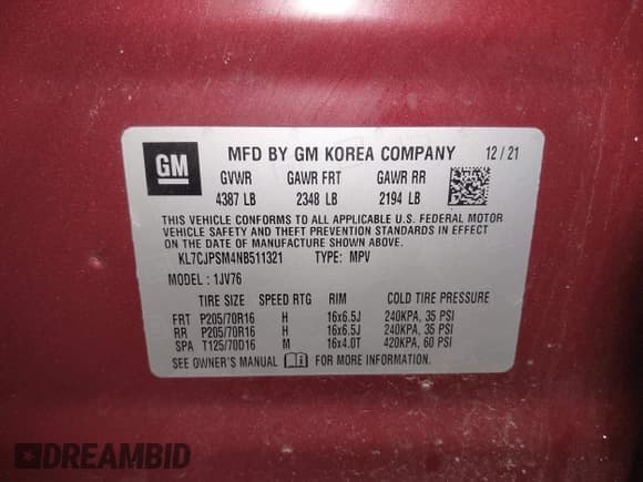 ✅ 2022 Chevrolet Trax LT • VIN: KL7CJPSM4NB511321 • Лот: 42412195. Опубликован ранее на IAAI с пробегом 42 666 миль. Бесплатный доступ к архиву аукционных продаж из США и подробный отчёт об истории автомобиля на DreamBid. Изображение 9.