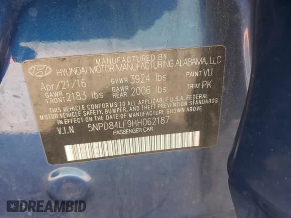 ✅ 2017 Hyundai Elantra SE • VIN: 5NPD84LF9HH062187 • Lot: 81681285. Listed on Copart with 145,806 mi. Free auction sales archive from the USA and detailed vehicle history report at DreamBid. Image 13.