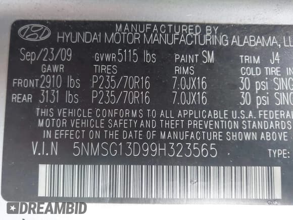 ✅ 2009 Hyundai Santa Fe GLS • VIN: 5NMSG13D99H323565 • Lot: 43534027. Wystawiony na IAAI z przebiegiem 157 196 mil. Bezpłatny archiwum sprzedaży aukcyjnych z USA i szczegółowy raport historii pojazdu na DreamBid. Zdjęcie 9.