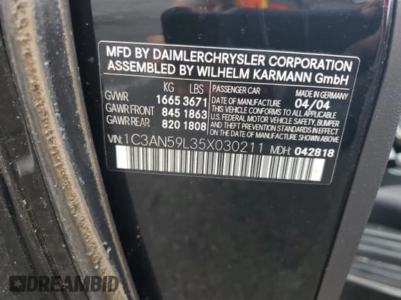 ✅ 2005 Chrysler Crossfire • VIN: 1C3AN59L35X030211 • Лот: 77364144. Опубликован ранее на Copart с пробегом 91 198 миль. Бесплатный доступ к архиву аукционных продаж из США и подробный отчёт об истории автомобиля на DreamBid. Изображение 12.