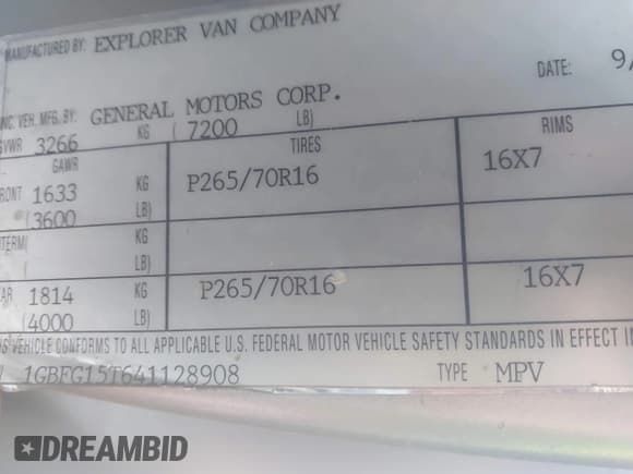 ✅ 2004 Chevrolet Express Passenger • VIN: 1GBFG15T641128908 • Lot: 42729249. Listed on IAAI with 207,057 mi. Free auction sales archive from the USA and detailed vehicle history report at DreamBid. Image 9.