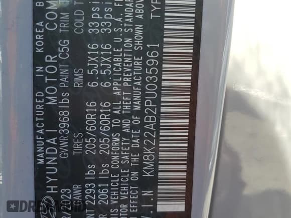 ✅ 2023 Hyundai Kona SE • VIN: KM8K22AB2PU035961 • Лот: 69954934. Опубликован ранее на Copart с пробегом 40 083 миль. Бесплатный доступ к архиву аукционных продаж из США и подробный отчёт об истории автомобиля на DreamBid. Изображение 14.