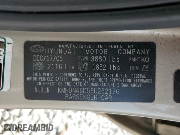 ✅ 2006 Hyundai Elantra GLS • VIN: KMHDN46D56U262176 • Lot: 54197965. Wystawiony na Copart z przebiegiem 94 125 mil. Bezpłatny archiwum sprzedaży aukcyjnych z USA i szczegółowy raport historii pojazdu na DreamBid. Zdjęcie 12.