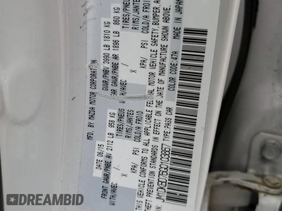 ✅ 2016 Mazda CX-3 Grand Touring • VIN: JM1DKBD76G0103867 • Лот: 68016665. Опубликован ранее на Copart с пробегом 93 583 миль. Бесплатный доступ к архиву аукционных продаж из США и подробный отчёт об истории автомобиля на DreamBid. Изображение 13.