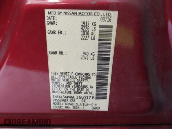 ✅ 2016 Nissan Altima SL • VIN: 1N4AL3AP4GC192076 • Лот: 42974148. Опубликован ранее на IAAI с пробегом 91 436 миль. Бесплатный доступ к архиву аукционных продаж из США и подробный отчёт об истории автомобиля на DreamBid. Изображение 9.