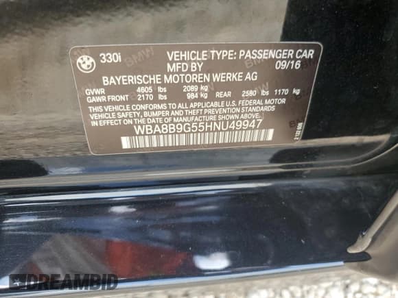 ✅ 2017 BMW 3 Series 330i • VIN: WBA8B9G55HNU49947 • Лот: 82296465. Опубликован ранее на Copart с пробегом 150 579 миль. Бесплатный доступ к архиву аукционных продаж из США и подробный отчёт об истории автомобиля на DreamBid. Изображение 12.