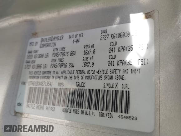 ✅ 2004 Dodge Dakota • VIN: 1D7HG12KX4S713541 • Lot: 43611680. Wystawiony na IAAI z przebiegiem 186 687 mil. Bezpłatny archiwum sprzedaży aukcyjnych z USA i szczegółowy raport historii pojazdu na DreamBid. Zdjęcie 9.