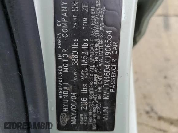 ✅ 2004 Hyundai Elantra GLS • VIN: KMHDN46D44U906554 • Lot: 61067963. Wystawiony na Copart z przebiegiem Nie podano. Bezpłatny archiwum sprzedaży aukcyjnych z USA i szczegółowy raport historii pojazdu na DreamBid. Zdjęcie 12.